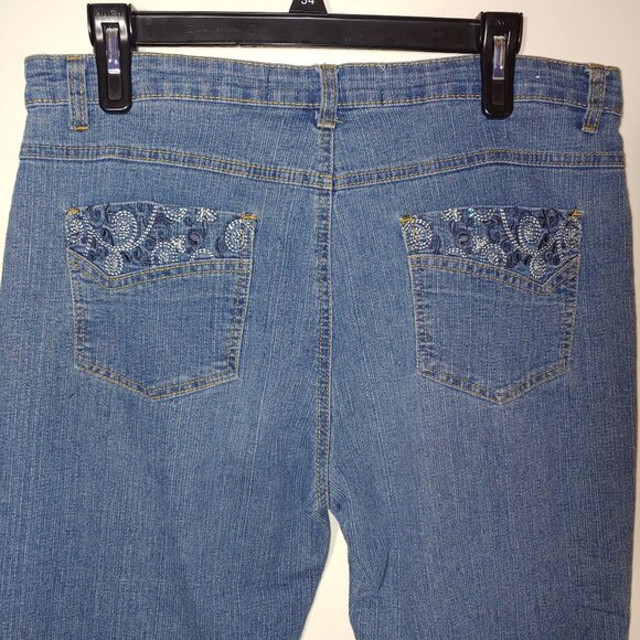 COS Jeans Embroidered Capri Size 12 Medium Wash Blue - Picture 6 of 7